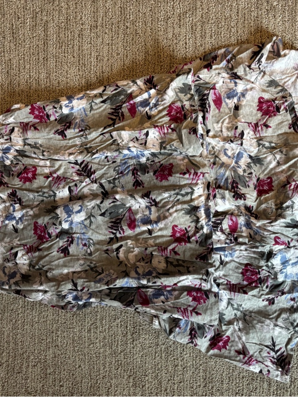 Cacique Floral Pajama Set in Gray, Pink and Blue